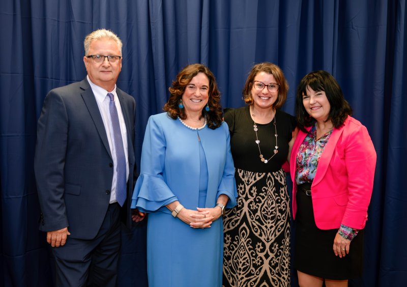 Brandywine School District’s Jenna DiEleuterio, third from left, was named Delaware’s 2026 Teacher of the Year Oct. 14 in Dover. Shown are (l-r) Delaware State Board of Education President Shawn Brittingham, Secretary of Education Cindy Marten, DiEleuterio and Rep. Kimberly Williams, D-Marshallton. PHOTO COURTESY OF ASHLEY LARRIMORE/ DEPARTMENT OF EDUCATION