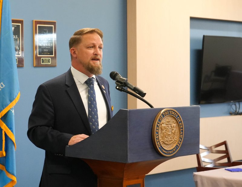 Brandon Guffey, a South Carolina Republican state representative whose son is honored by Gavin’s Law, speaks at the signing.