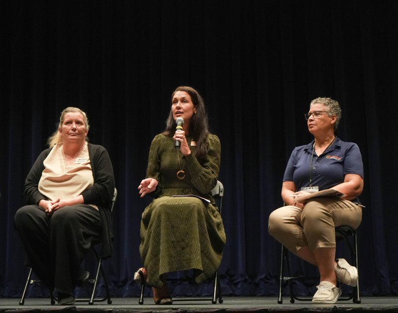 During one of the panel discussions, Meagan Sekscinski, middle, an attorney with Procino-Wells & Woodland, LLC, speaks about revokable living trusts. On her left is Christie Shirey, a caregiver specialist at CHEER and the Community Resource Center. On her right is Crystal Baynard, a case manager at the Easterseals Community Outreach Program.