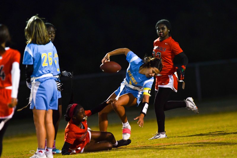 Captain Jerny Haines is stopped abruptly and injures her knee.