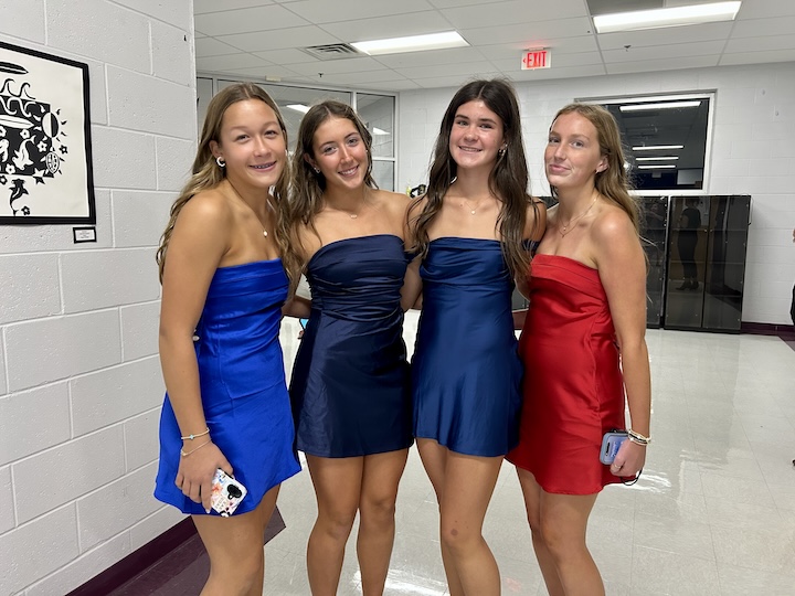 Sussex Academy students traded in their neon garb for gowns and bowties for the Midnight in Manhattan-themed dance Oct. 18. Freshmen (l-r) Avery Isaac, Reagan Klahr, Avery O’Connor and Grier Lawson attend their first Homecoming dance at the school. SUBMITTED PHOTO