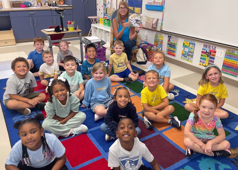 HO Brittingham kindergarteners gathered around author Cindy Deakyne include Nevaeh Dunning, Mykeim Andrews, Ava Perkins, Anessa Drummond, Dottie Butcher, Ellianna Cannon, Laine Bogan, Brynlee Cordrey, Karsen Boone, Asaf Maras, Mila Clifton, Colt Guerrieri, Carlos Escalante-Perez, Maxwell Mock, Lucas Vander Schel and Ava Robertson. SUBMITTED PHOTO