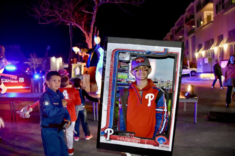 Landon, 9, a Phillies fan, dresses up as his favorite first-basemen, Bryce Harper.