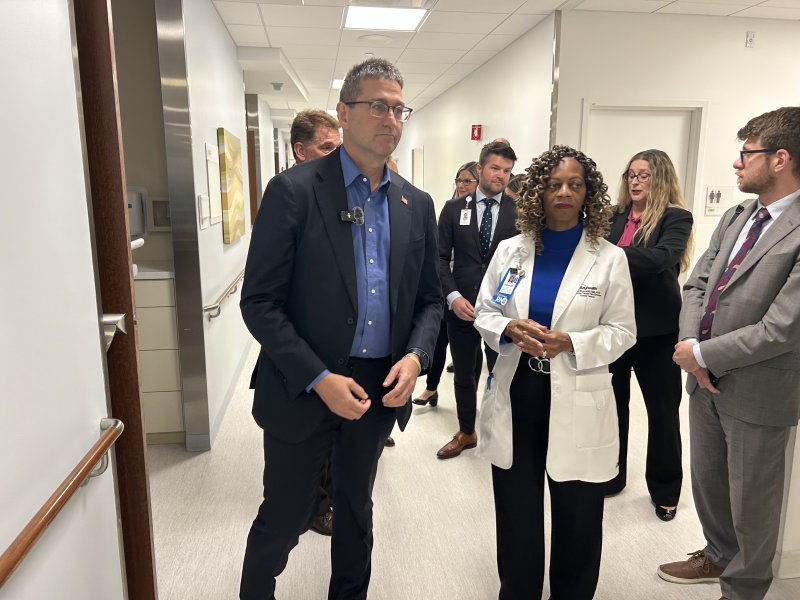 Gov. Matt Meyer takes a tour of the Bayhealth Sussex Campus in Milford Oct. 8, as part of a day intended to help him understand the challenges and policy solutions to improve rural healthcare in the state. Accompanying Meyer on a tour of Bayhealth’s fourth floor is Dr. Debbie Hines. RYAN MAVITY PHOTOS