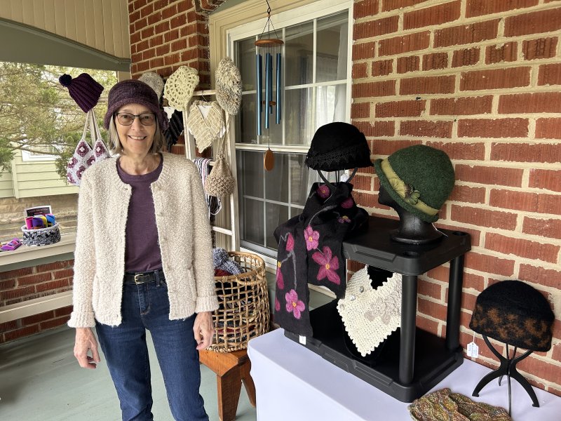Candace Barbaccia wears and shows off her homemade felt hats.