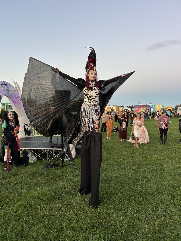 Performer Anna Archaic of Diiiotima Arts entertains the Zombie Fest crowd with her stilt-walking routine.