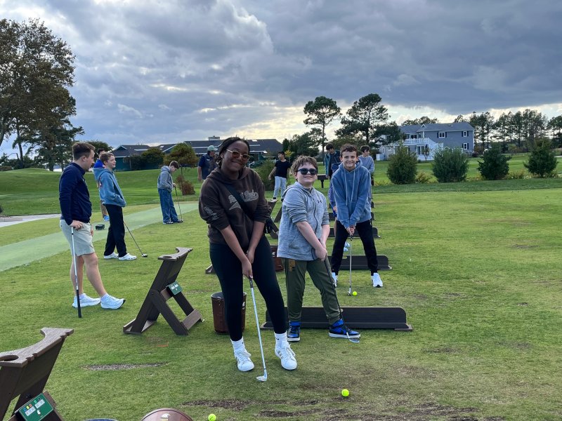 Getting ready to try their skills on the driving range are Beacon seventh-graders (l-r) Portia Bowden, Micah Keller and Robert Cowden.