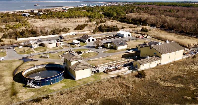 An aerial view of the current Lewes wastewater treatment plant on American Legion Road. The Board of Public Works has completed a draft agreement with Sussex County on a new plant. If approved, wastewater will be pumped from two pump stations to the county’s Wolfe Neck facility, which is being upgraded. The current plant will be decommissioned and the land returned to Greenfields conditions. NICK ROTH PHOTO