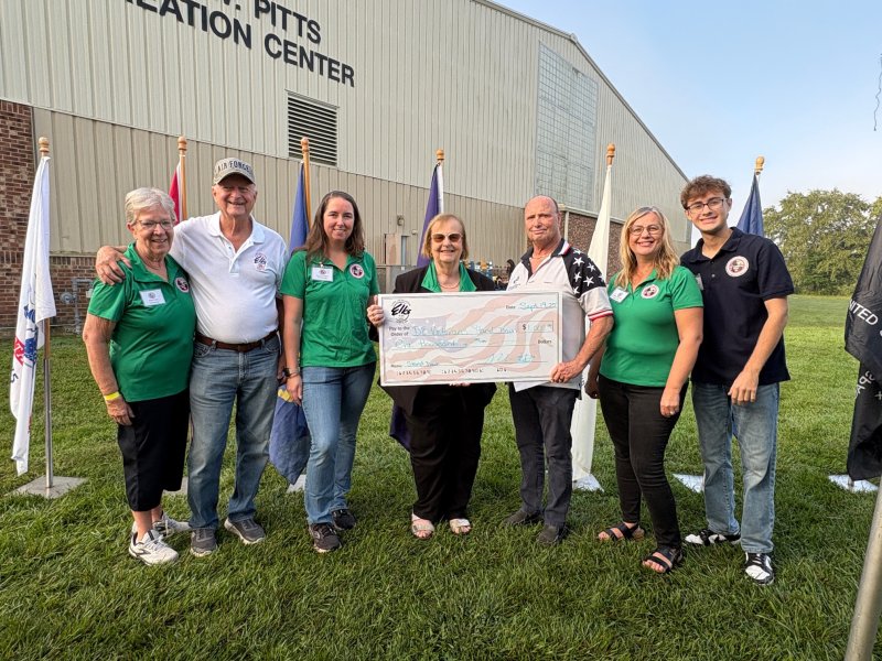 Stand Down check presentation attendees shown are (l-r) Murt Foos, American Legion Auxiliary Unit 17 vice president; Robert Trafton, Elks Veterans Committee chair; Joni Patterson, Stand Down committee; Liz Byers-Jiron, Stand Down organizer; Marty Schreck, Elks exalted ruler; and Mindy and Mason Bacchus, Stand Down committee. SUBMITTED PHOTOS