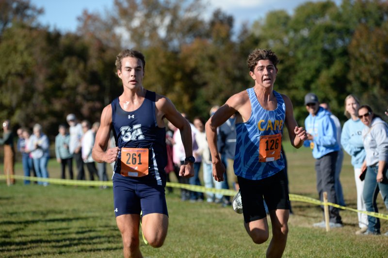 Sussex Academy’s Ryan Moody beats Cape’s Riley Stazzone by a stride to the finish line. DAVE FREDERICK PHOTOS