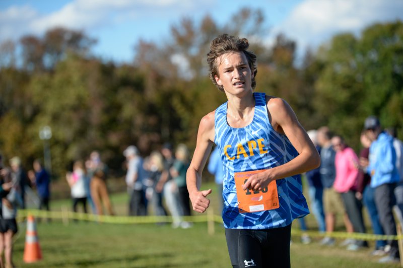 Cape’s Dylan Harp crosses the line in 16:45.
