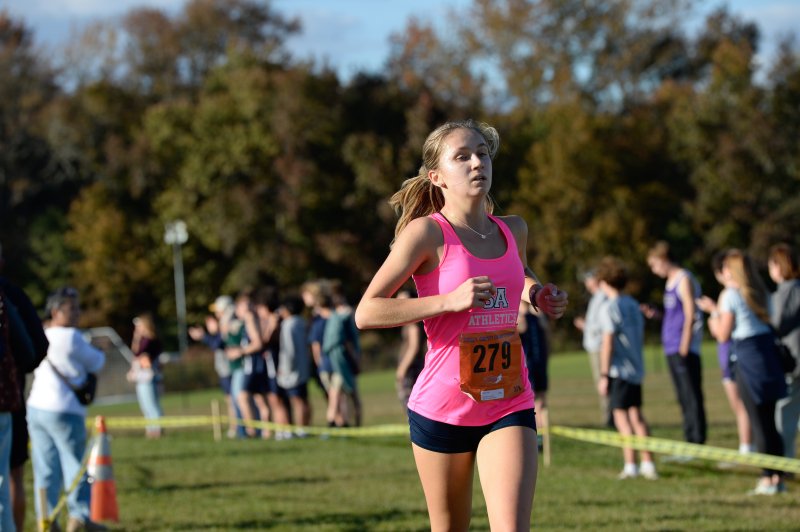 Katya Geyer of Sussex Academy scampers to the finish in 21:28.