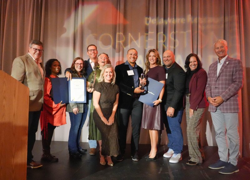 Celebrate Wellness and SoDel Wellness receive the DRA’s Industry Impact Awards. Shown are (l-r) DRA Chair Jeff Gosnear; Rep. Alonna Berry, D-Milton; Rep. Claire Snyder-Hall, D-Rehoboth Beach; Celebrate Wellness founders Josh Grapski and Kathy McDonald; DRA President and CEO Carrie Leishman; SoDel Wellness’ Wellness Director Hans Fuller and founders Lisa and Scott Kammerer; Sen. Kyra Hoffner, D-Leipsic; and Rep. Lyndon Yearick, R-Woodside.
