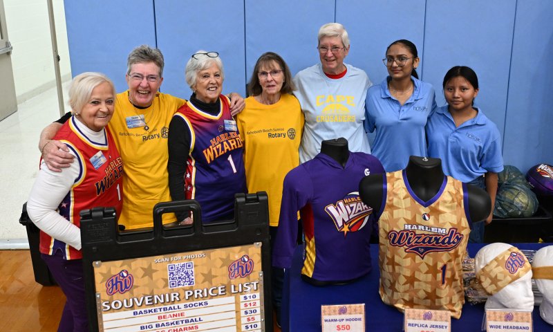 Volunteering at the event are (l-r) Pat Campbell-White, Trudie Thompson and Gail Dejmal from the Rotary Club; Pat Rickenbach, Helen Marrama, Vaidel from the Lutheran Church of Our Savior; and Patel and Jasmy Lux-Lxtocyac from the Cape Henlopen HOSA organization.