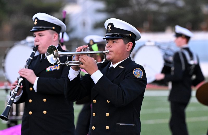 DMA’s Brody Buker on clarinet and Anthony Pulla Rodriguez on trumpet play during the event.
