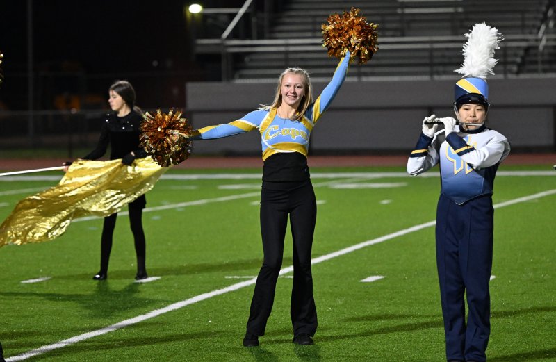 Performing for the Vikings marching band are (l-r) Jae Martin, Katie Curry and Ava Hoang.