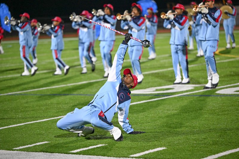 Drum Major Zuri Brown gets funky with the Delaware State band.
