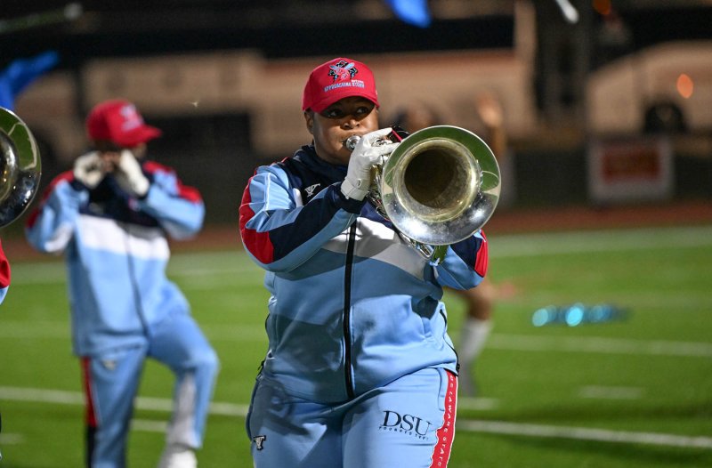 TiJah Jones plays the mellophone for the Hornets’ marching band.