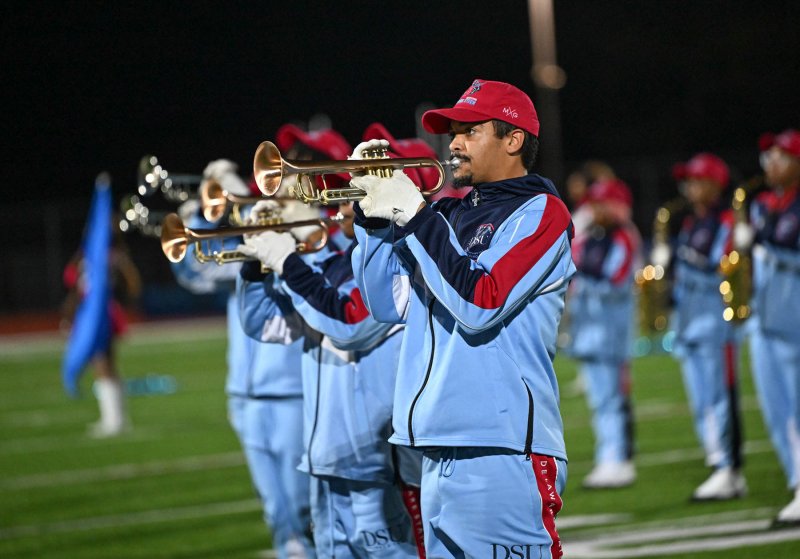 John Holt plays in the brass section for the Marching Hornets.