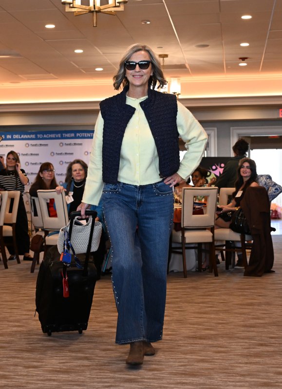 Bridget Buckaloo wears low-rise studded baggy jean outfit with a quilted vest from Sty.Lisshh.