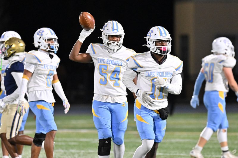 Cape senior Christopher Harris recovers a fumble.