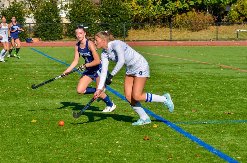 Sussex Academy senior Ryan Lowe looks upfield as she tries to get the ball out of Seahawks territory during the girls’ 1-0 loss to top-seeded Wilmington Friends Oct. 31. AARON R. MUSHRUSH PHOTOS