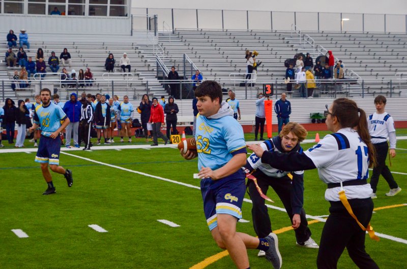 Cape sophomore Michael Anthony split two defenders on this impressive touchdown run.