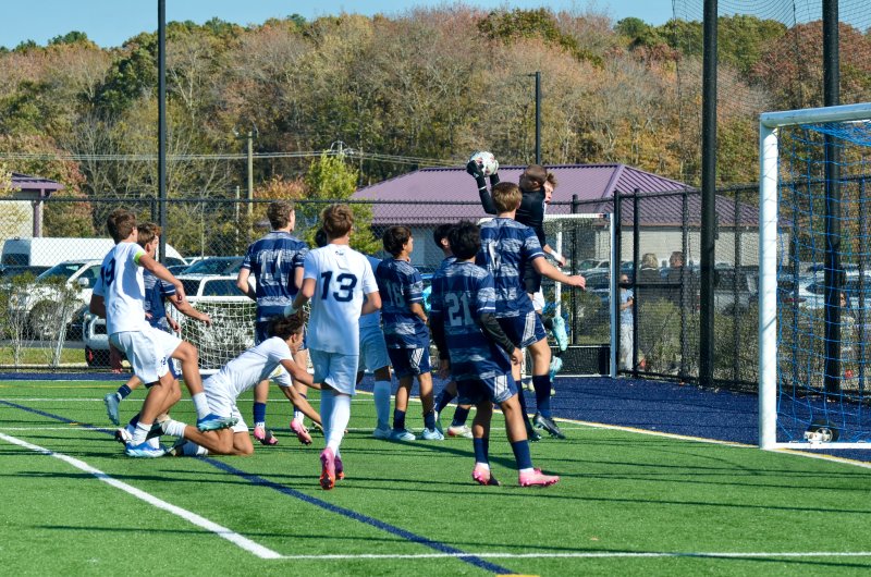 Sussex Academy senior Austin Taylor reels in another corner.