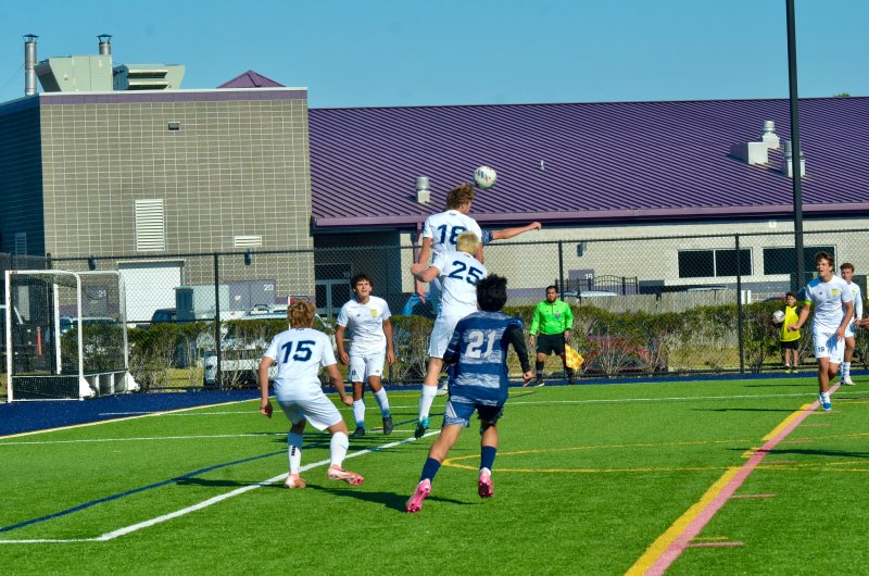Cape senior Lawson Whaley flies up for a header.