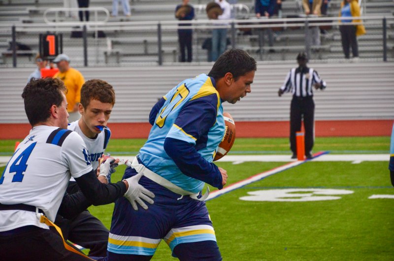 Vikings junior Austin Hastings converts the two-point conversion following his touchdown grab.