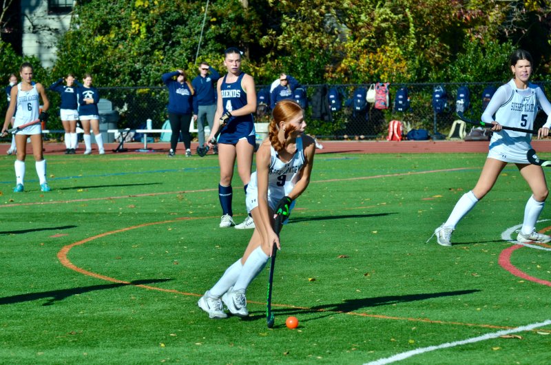 Sussex Academy freshman Emma Orlen eyes up her choices near the circle.