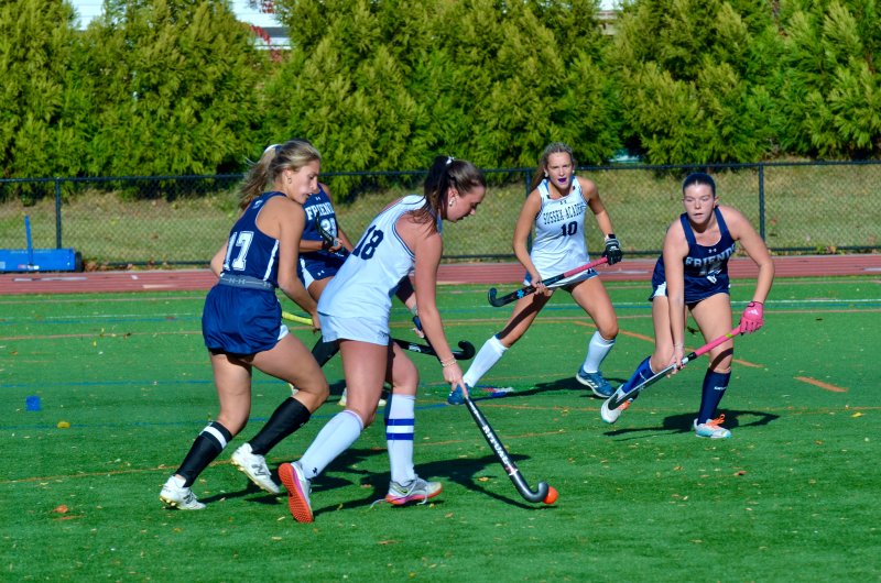 Sussex Academy senior Shea Danahy tries to get a look in front of the frame.