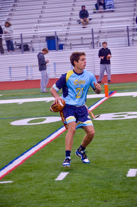 Vikings senior Grant Conway drops back deep in his own territory.