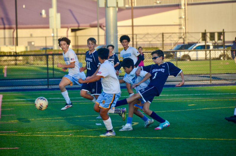 Sussex Academy seventh-grader Eli Evans took a shot with plenty of purchase on it in close, but it was saved.