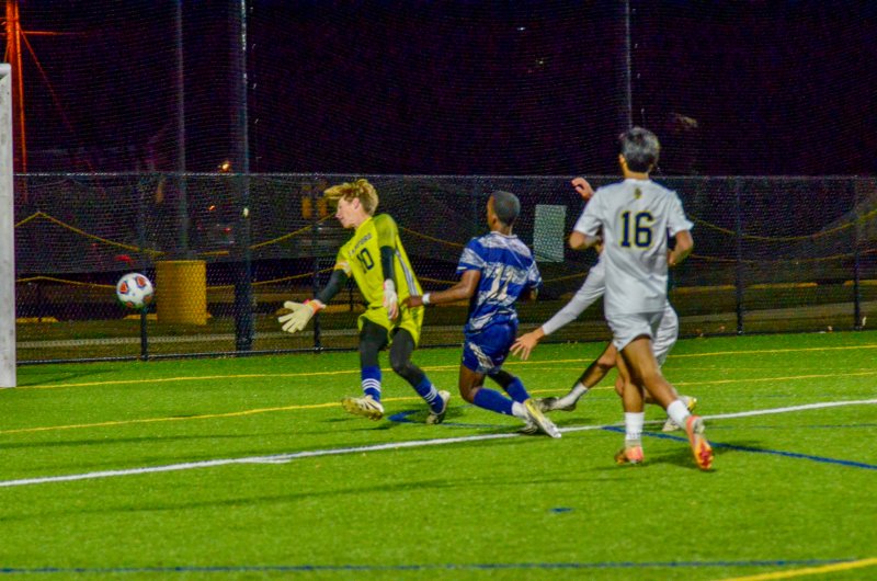 Sussex Academy senior Jesse Jean-Louis fought hard to earn this shot after his teammate Jose Figueroa-Morales gashed his way through the Sanford backline.