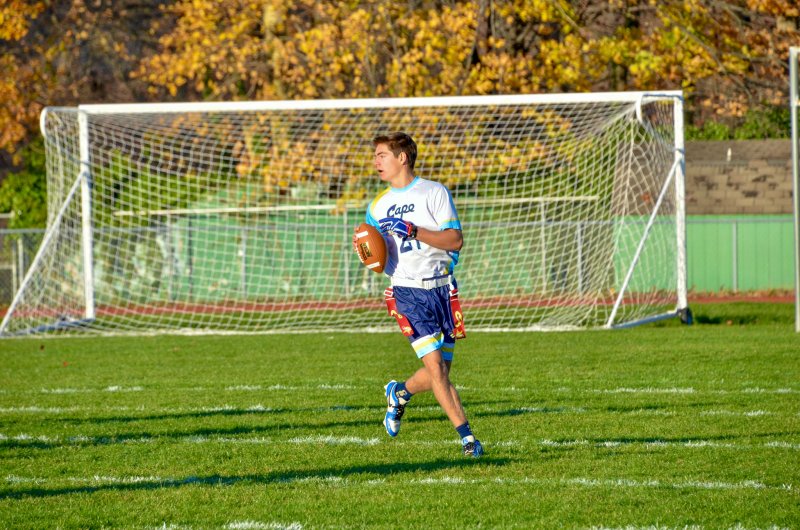 Vikings senior Grant Conway scans the field on a waggle.