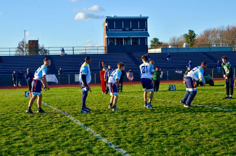 The Maryland formation makes an appearance in northern Delaware with Austin Hastings snapping to Grant Conway who faked a handoff to Mason Trench before Zane Richardson led Jaxon Benton out of the backfield.