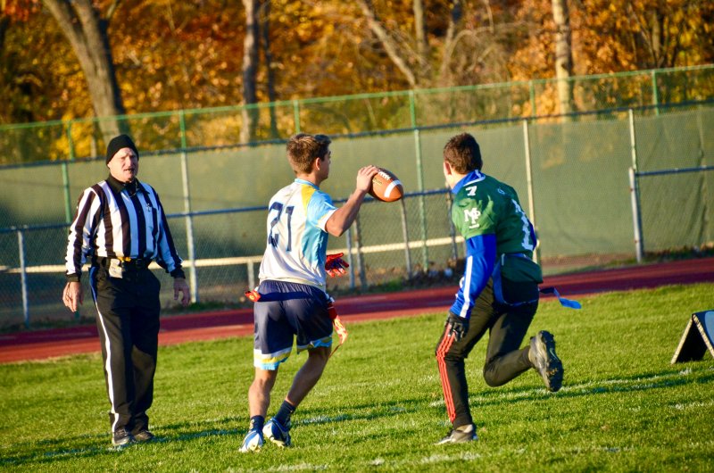 Cape senior Grant Conway begins to throw near the goal line.