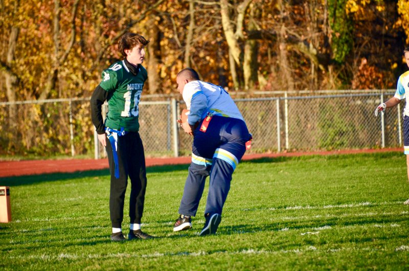 Vikings junior Austin Hastings scans the pylon to make sure he converts this two-point attempt.
