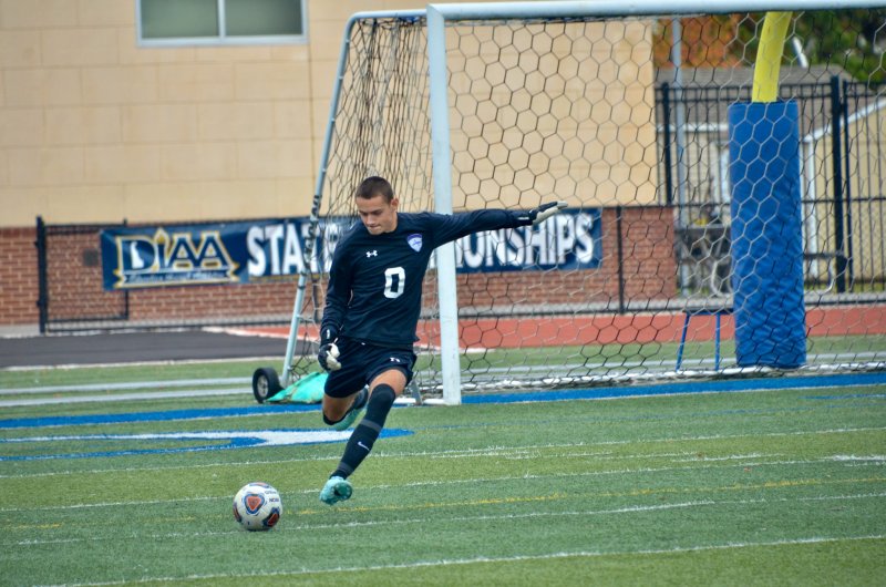Seahawks senior Austin Taylor knocks a free kick out of his defending third.