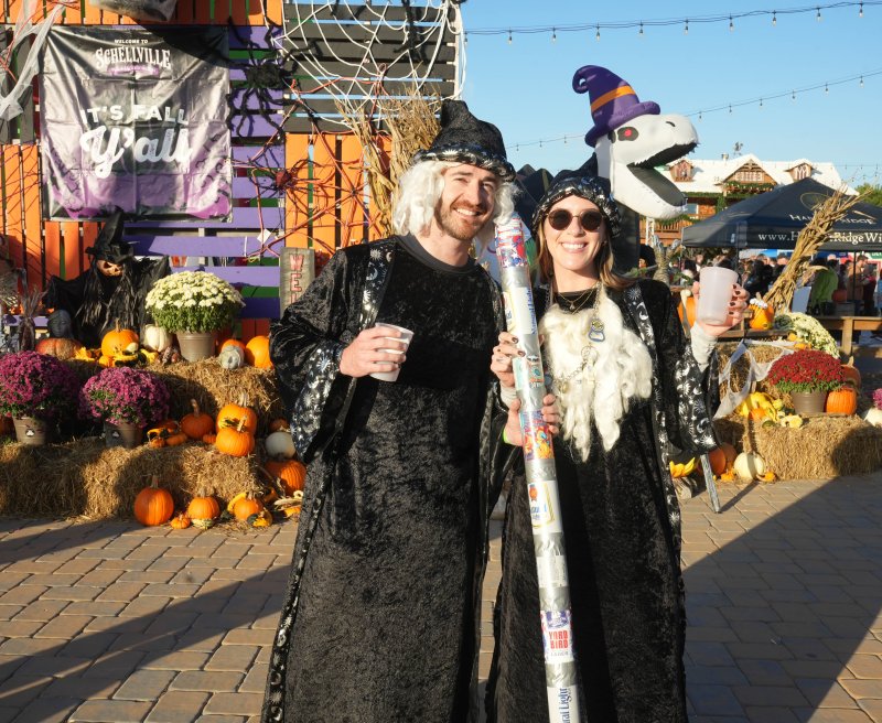 Dylan and Hannah Brossman arrive Oct. 18 to Schellville’s Wicked Brew Bash, a Halloween-themed beer and wine fest. Their look is made complete with a wand made of empty beer cans duct-taped together. ELLEN MCINTYRE PHOTOS