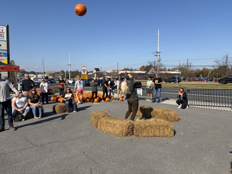 Dawn Snyder gives the first toss of the 2025 edition of Sling N’ Squash Nov. 8