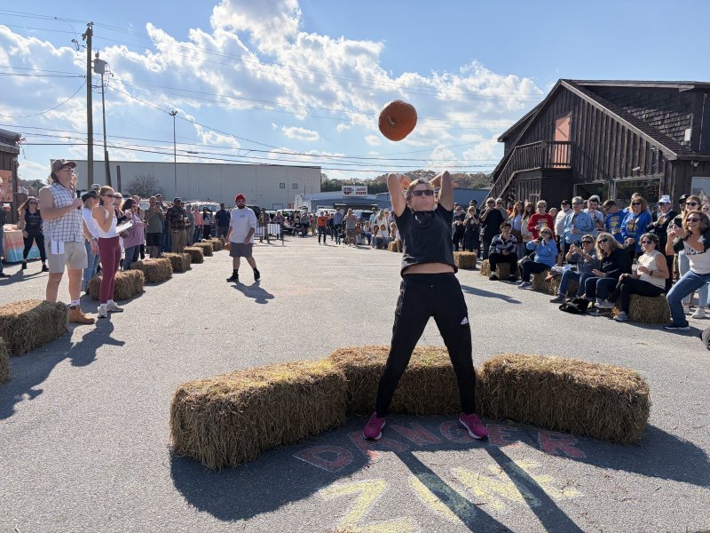 Competitors, like Renate Costner, picked out their own pumpkins and tried to throw them as far as they could. The men and women that threw the farthest, received a $500 cash prize. RYAN MAVITY PHOTOS