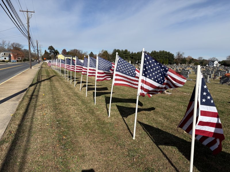 The flags outside Milton Cemetery on Union Street honor of those who served.