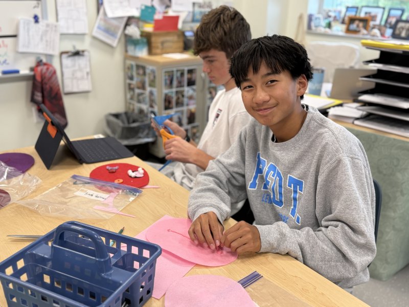 Fred Thomas MS student Julian Kaufmann works on creating his kindergartener’s monster. SUBMITTED PHOTOS