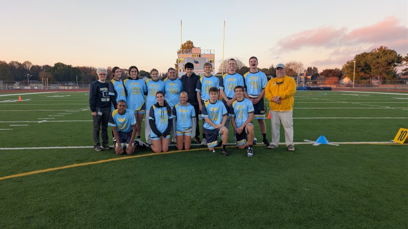 The Cape unified flag football team took a moment before the 53-12 win over Middletown Nov. 3, to acknowledge the 13 seniors on the team who have helped grow the program into a force of positivity. Shown in back are (l-r) Theresa McCloy, Addison Breneman, Mya DiSabatino, Addison Wood, Mallory Kauffman, Ronnie LeRoy, Logan Felker, Mason Furman, Hayden Lenz and Drew Messick. In front are Zane Richardson, Emma Fischer, Allaire Burton, Mason Trench and Grant Conway.