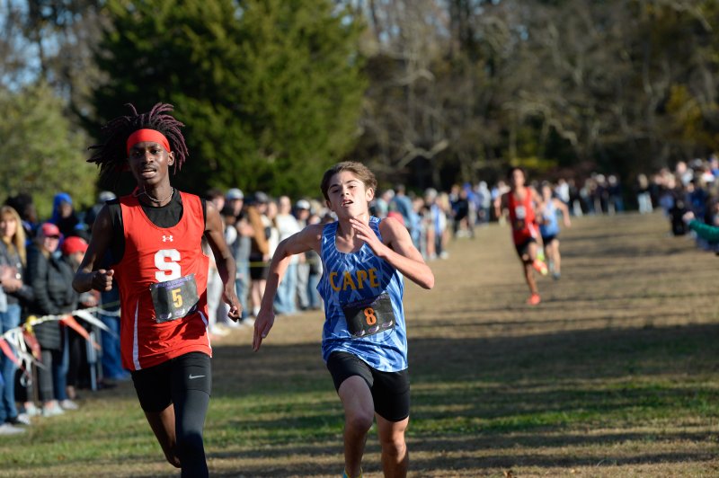 Isaiah Winslow Hill of Smyrna and Nick Petito of Cape race to the finish.