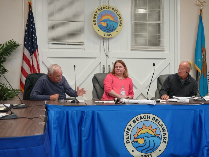 The Dewey Beach Board of Adjustment discusses a request for variance during a public hearing on Nov. 5 at the town lifesaving station. Shown are (l-r) Chair David Vogt, Julie Johnson and Randy Wise. ELLEN MCINTYRE PHOTO