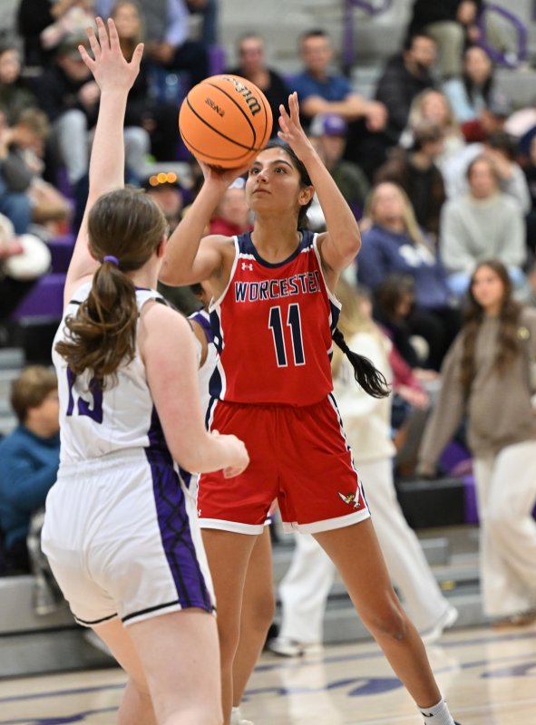 Worcester Prep senior Anisha Batra hits a deuce.