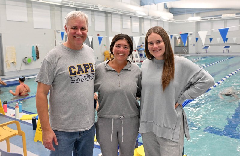 Cape assistant coaches are Pete Olson, Colleen Bailey and Julianna Danese. Missing is Rick Brokaw.